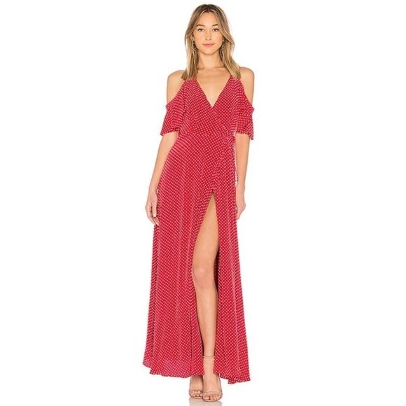 Privacy Please Acme Cherry Polka Dot Wrap Maxi Dress Size Medium - Picture 1 of 9